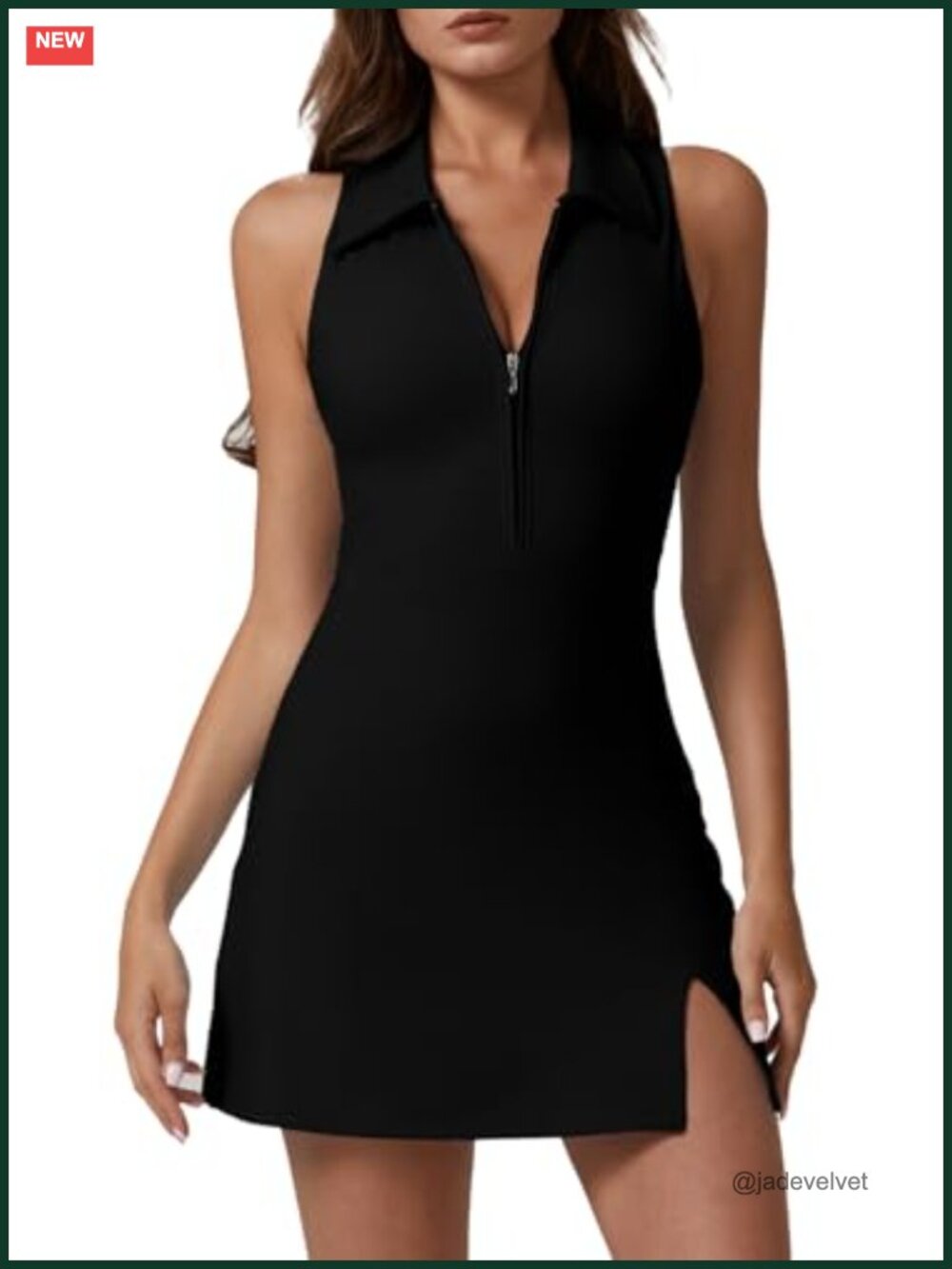 Women's Zip Front Tennis Dress Polo Collar Racerback Golf Dress with Built-in